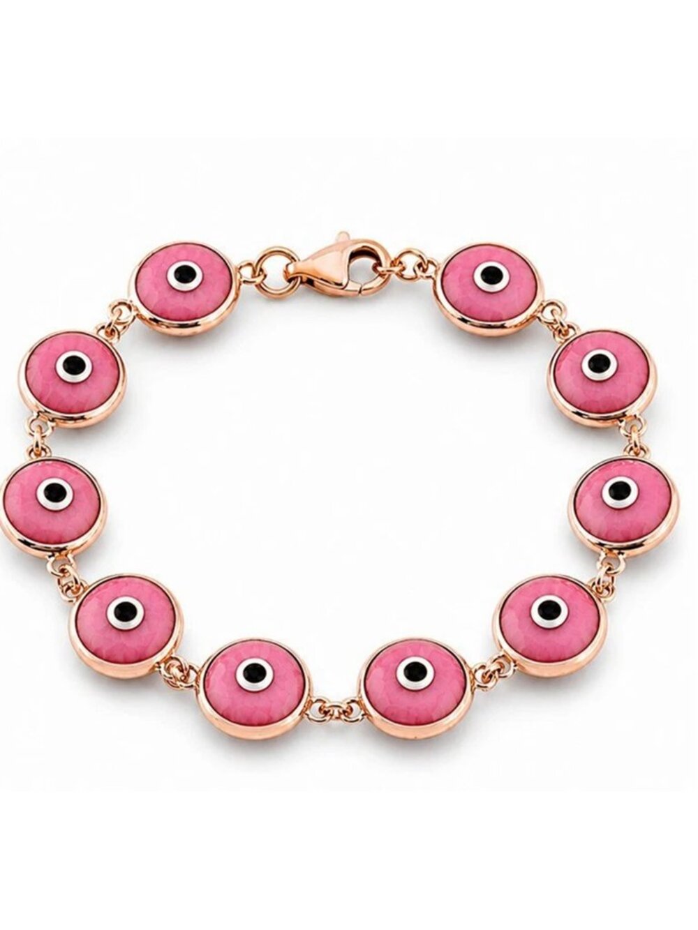 Pink Sapphire Double Side Evil Eye Bracelet 14k Rose Gold Plated (.925)